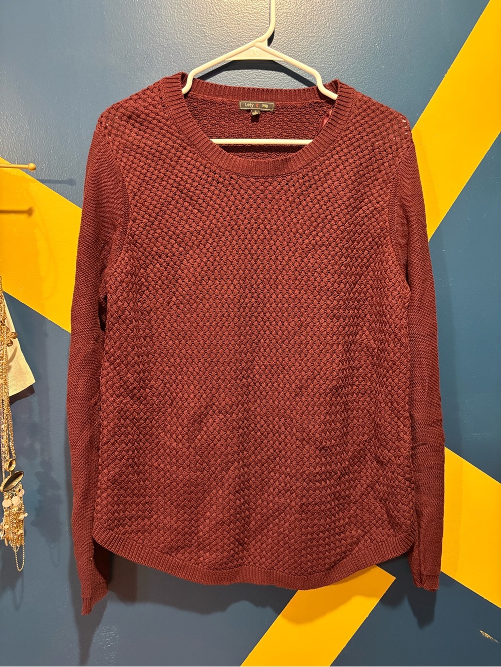 Lety & Me Burgundy Patch Sleeve Crewneck Sweater EUC